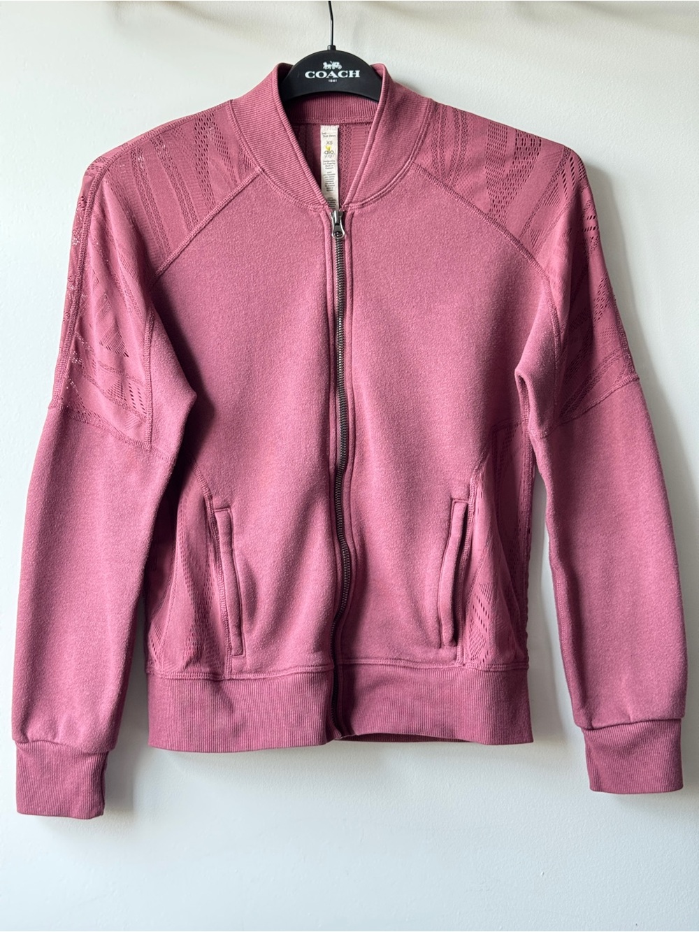 Alo Yoga Tempt Lace Yoke Bomber Jacket - Mauve Pink - Size XS